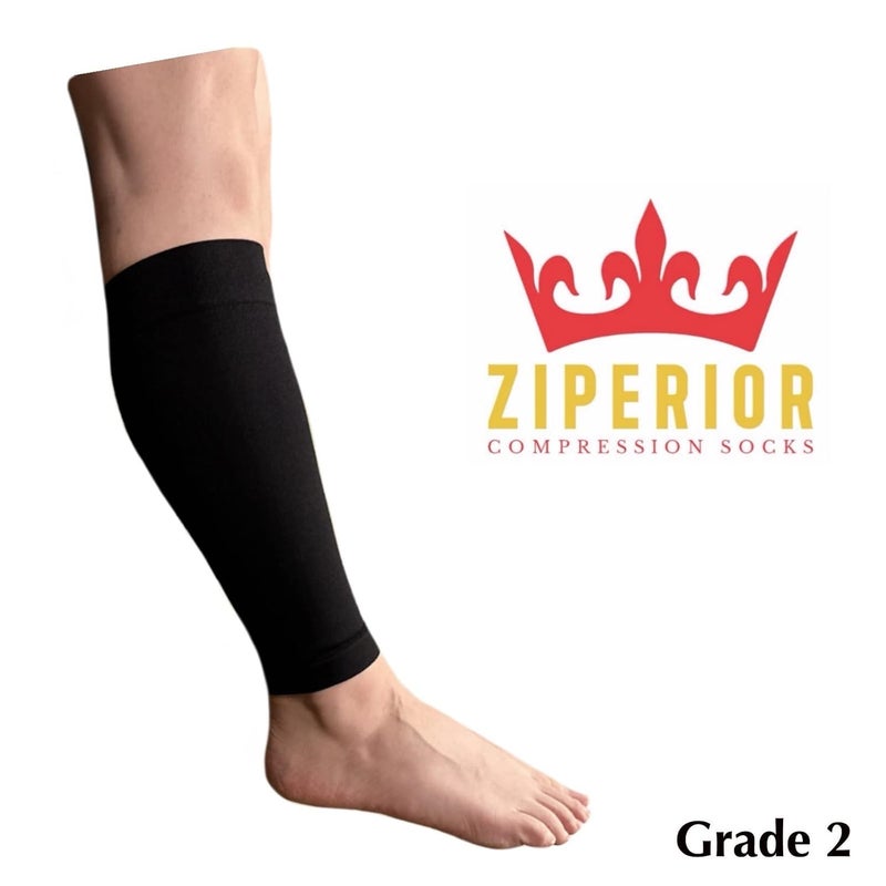 Ziperior Inside Leg 20-30 mmHg Compression Shin Calf No Foot Zipper Sleeves (Black, Large-X-Large) - Image 3